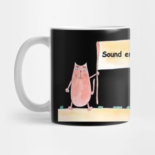 Sound engineer. Profession, work, job. Cat shows a banner with the inscription. Watercolor illustration. A gift for a professional. Mug